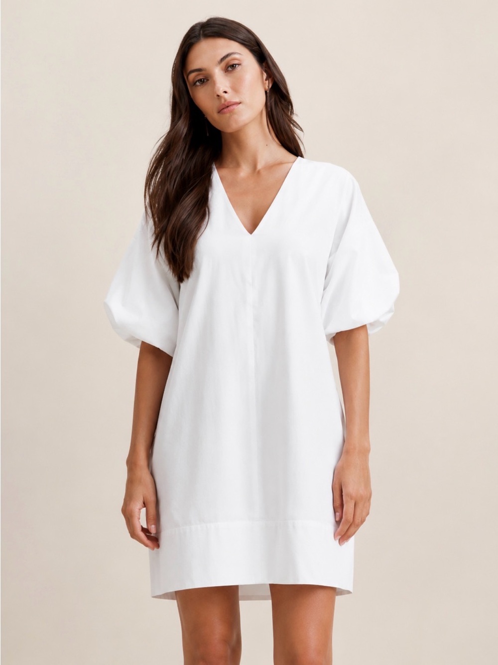 Banana Republic Livia White Cotton Poplin Bubble Sleeve Mini Dress XL Tall